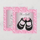 Faire-part de naissance Bébé fille Rose noir chaus (Devant / Derrière)