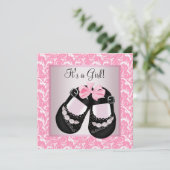 Faire-part de naissance Bébé fille Rose noir chaus (Debout devant)