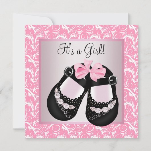Faire-part de naissance Bébé fille Rose noir chaus (Devant)