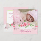Faire-part de naissance Bébé fille Rose rose (Devant / Derrière)