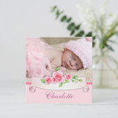 Faire-part de naissance Bébé fille Rose rose (Debout devant)