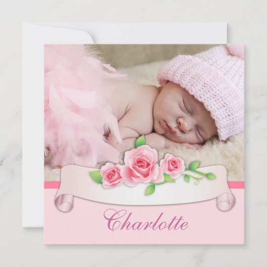 Faire-part de naissance Bébé fille Rose rose (Devant)