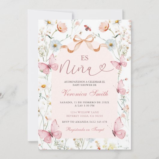 Faire-part de naissance Bébé Fille Ruban Rose Span (Devant)
