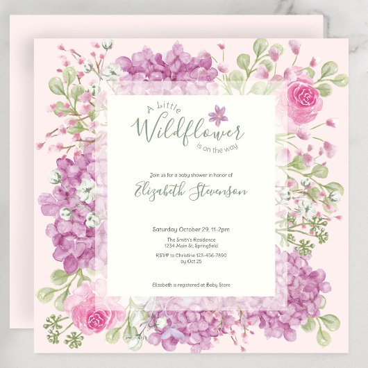 Faire-part de naissance Bébé Fleur Sauvage Rose