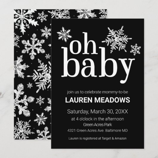 Faire-part de naissance Bébé Flocon de neige d'hiv (Devant / Derrière)