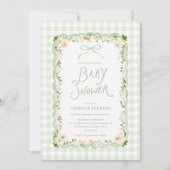 Faire-part de naissance bébé floral Gingham vert (Devant)