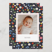 Faire-part de naissance Bébé fraises marine (Devant / Derrière)