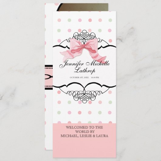 Faire-part de naissance bébé - Français Bow Dot Sw (Devant / Derrière)