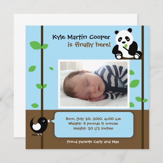 Faire-part de naissance bébé garçon (Devant / Derrière)