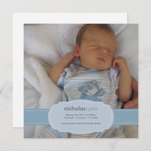 Faire-part de naissance bébé garçon (Devant / Derrière)