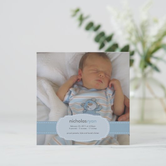 Faire-part de naissance bébé garçon (Debout devant)