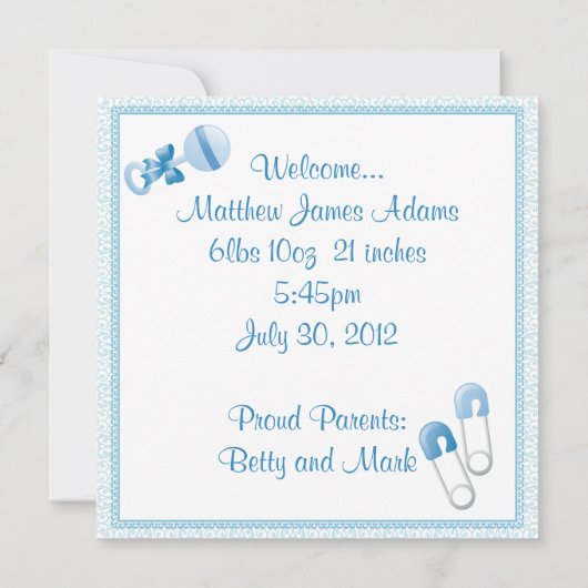 Faire-part de naissance bébé garçon (Dos)