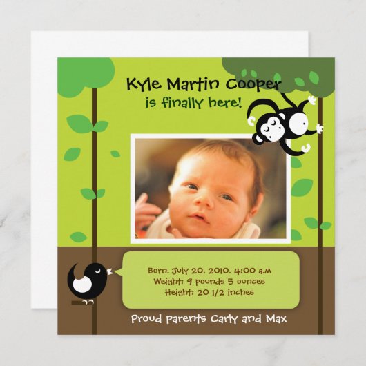 Faire-part de naissance bébé garçon (Devant / Derrière)