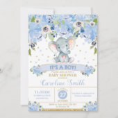 Faire-part de naissance bébé garçon à l'éléphant f (Devant)