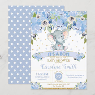 Faire-part de naissance bébé garçon à l'éléphant f