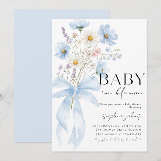 Faire-part de naissance bébé garçon Blue Bow Baby (Devant / Derrière)