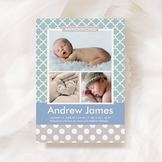 Faire-part de naissance bébé garçon motif moderne