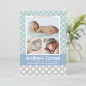 Faire-part de naissance bébé garçon motif moderne (Debout devant)