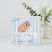 Faire-part de naissance bébé garçon photo chaussur (Debout devant)