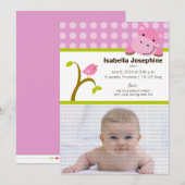Faire-part de naissance Bébé Hippo et Birdie (rose (Devant / Derrière)