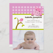 Faire-part de naissance Bébé Hippopotame et Oiseau (Devant / Derrière)