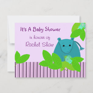 Faire-part de naissance bébé hippopotame violet et