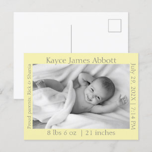 Faire-part de naissance Bébé Jaune Pastel et Gris
