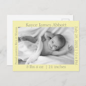 Faire-part de naissance Bébé Jaune Pastel et Gris  (Devant / Derrière)