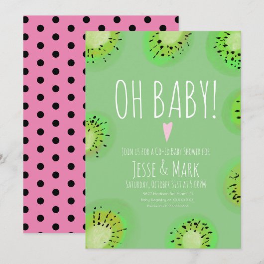 Faire-part de naissance Bébé Kiwi Moderne à points (Devant / Derrière)