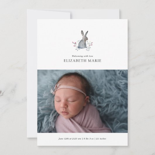 Faire-part de naissance BÉBÉ | Lapin aquarelle (Devant)