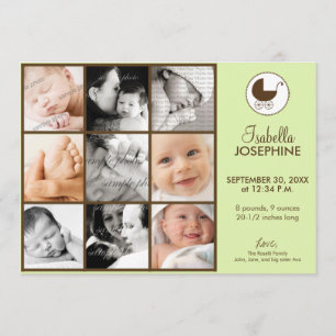 Faire-part de naissance bébé lime en collage photo