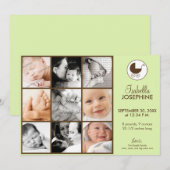 Faire-part de naissance bébé lime en collage photo (Devant / Derrière)