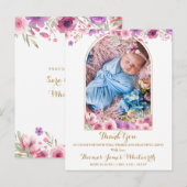 Faire-part de naissance bébé Merci écriture floral (Devant / Derrière)