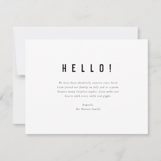 Faire-part de naissance bébé minimale (Dos)