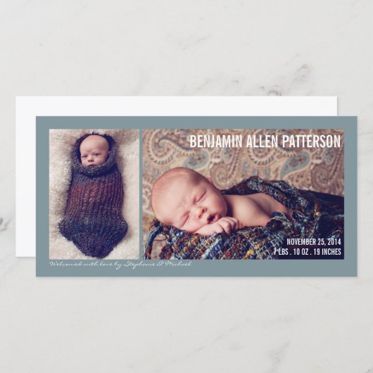 Faire-part de naissance bébé moderne à deux photos (Devant / Derrière)