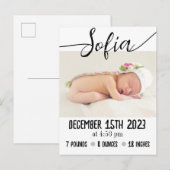 Faire-part de naissance bébé moderne avec photo et (Devant / Derrière)