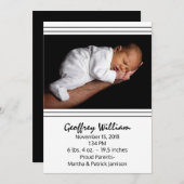 Faire-part de naissance bébé moderne noir et blanc (Devant / Derrière)