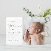 Faire-part de naissance bébé moderne simple gris n (Debout devant)