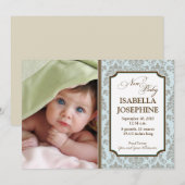 Faire-part de naissance bébé motif baroque (bleu) (Devant / Derrière)