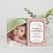 Faire-part de naissance bébé Motif baroque (rose) (Debout devant)