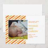 Faire-part de naissance bébé orange rayures modern (Devant / Derrière)