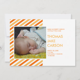 Faire-part de naissance bébé orange rayures modern