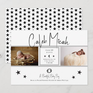 Faire-Part de Naissance Bébé Photo Cancer Stars