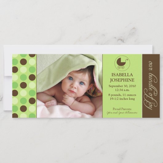 Faire-part de naissance bébé Pointe Polka (vert ci (Devant)