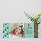Faire-part de naissance bébé pois (bleu aqua) (Debout devant)