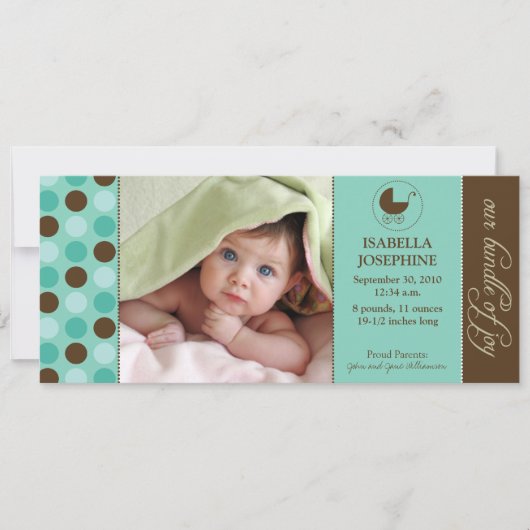 Faire-part de naissance bébé pois (bleu aqua) (Devant)