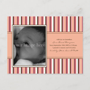 Faire-part de naissance bébé rayé rose