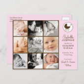 Faire-part de naissance bébé rose en collage photo (Devant / Derrière)