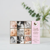 Faire-part de naissance bébé rose en collage photo (Debout devant)
