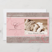 Faire-part de naissance bébé rose ruban (Devant)